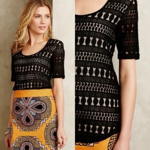💜ANTHROPOLOGIE WOLVEN Black Lacework Top Womens Size S EUC - Picture 1 of 4